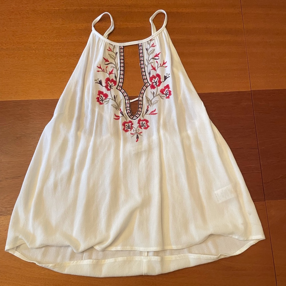 White Embroidered Tank Top